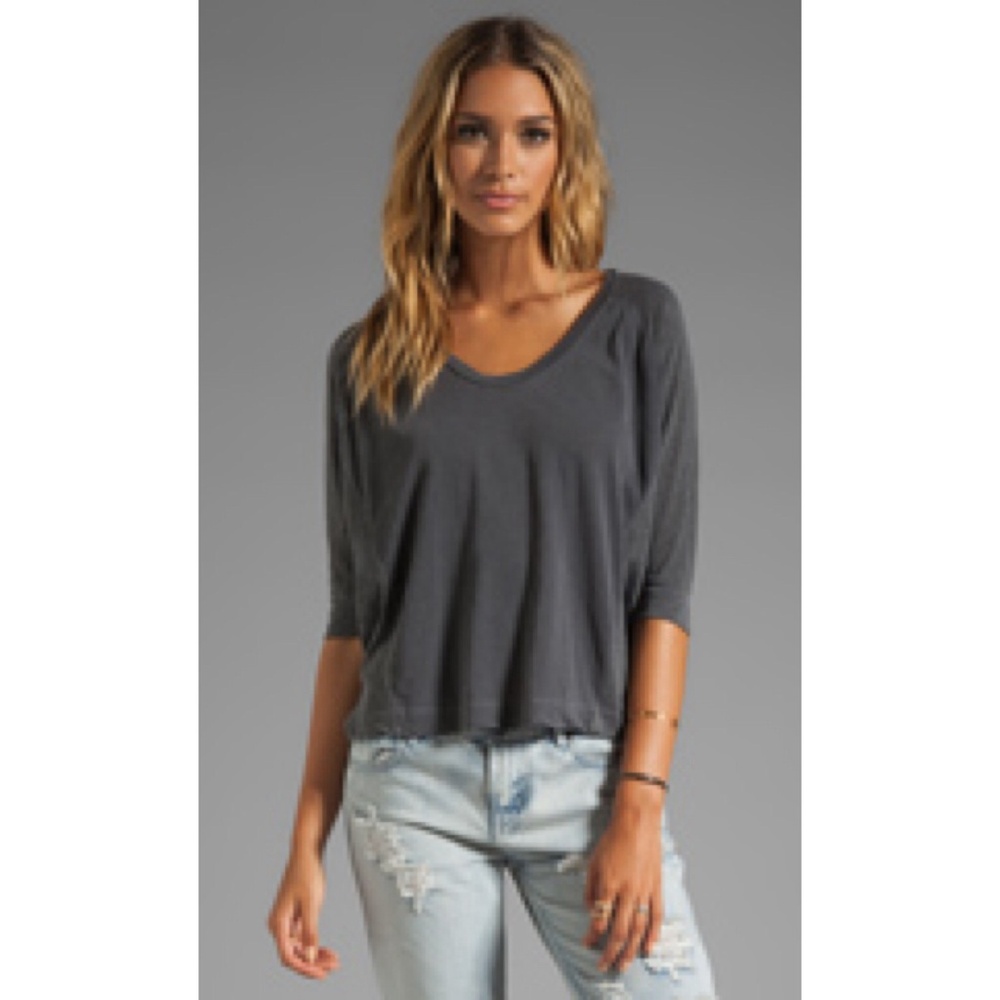 Splendid Charcoal Gray Lightweight V-Neck Dolman Top
